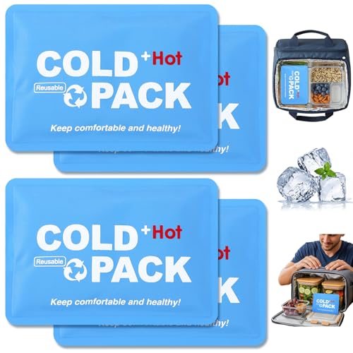 4 Pack Reusable Soft Ice Packs for Coolers Lunch Boxes Slim Ice Packs Bulk Flexible Gel Freezers for Cooler Bags Backpacks Cooling Beach Camping Office