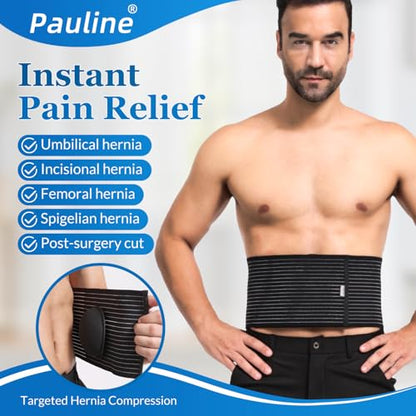 Pauline Umbilical Hernia Belt with 2x Compression Pads, Abdominal Support Binder for Men & Women Belly Hernia Surgery - size: Small-Medium