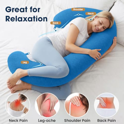TranquilRelax C Shaped Body Pillow for Side Sleepers, Light Blue-53"*10" - color: Light Blue, size: 53*10 in