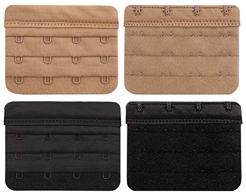 Tamlien Bra Extender 2 Hook/3 Hook/4 Hook/5 Hook, Soft and Comfortable Bra Extension - color: Bra Extender 4 Hook Beige/Black