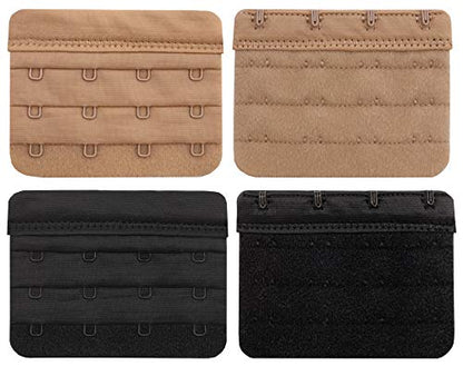 Tamlien Bra Extender 2 Hook/3 Hook/4 Hook/5 Hook, Soft and Comfortable Bra Extension - color: Bra Extender 4 Hook Beige/Black