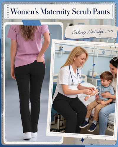 3 Pack Comfy Women's Maternity Scrub Pants - color: 3 X Black, size: Medium