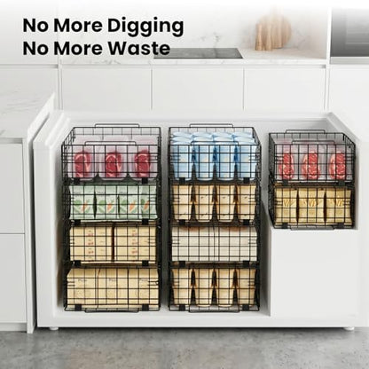 Reinforced Freezer Organizer Bins, 4 Pack Heavy Duty Metal Freezer Baskets, Stackable Deep Freezer Storage with Handles, Maximize Chest Freezer Space, No Assembly Required - size: 4 Pack
