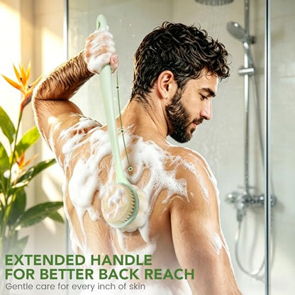 Back Scrubber for Shower, 15.7" Loofah with Handle Body Brush, Green - color: Light Green