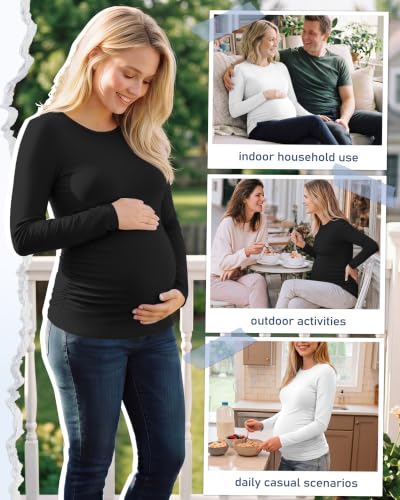 Locoowai 4 Pack Long Sleeve Maternity Underscrub Tops for Nurses - color: Black, White, size: Large