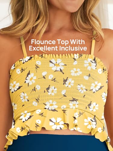 Summer Mae Maternity Swimsuit Ruffled Two Piece High Waist Bikini Swimwear - color: Flying White Flowers, size: Medium