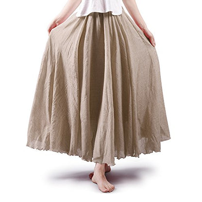Women's Cotton Long Flowy Rave Renaissance Maxi Skirt - color: Off-white, size: Small