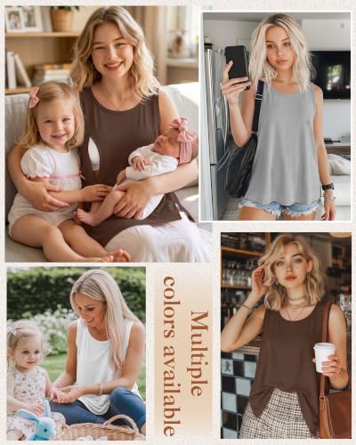 Huukeay 3 Pack Women's Oversized Nursing Tank Tops - color: Brown, White, Gray, size: Large