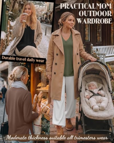 3 Pack Women's Nursing Breastfeeding Long Sleeve Shirts - color: Army Green, Light Brown, Black, size: Medium