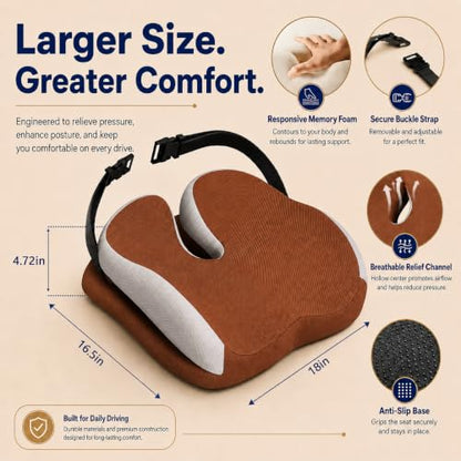 Memory Foam Ergonomic Seat Cushion for Office Chairs Pain Relief - color: Brown Mesh