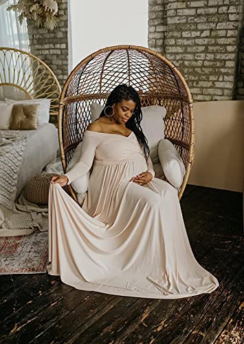 Saslax Off Shoulder Maternity Maxi Dress for Photoshoot - color: Champagne, size: X-Large