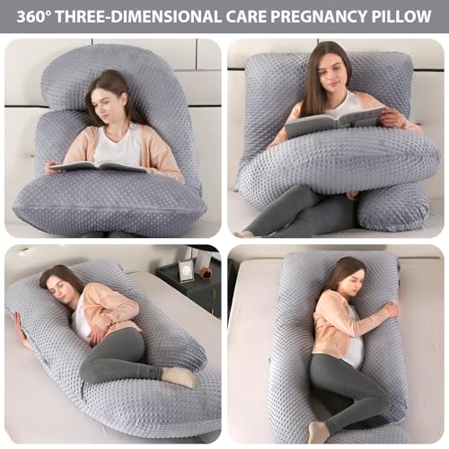 Elover U Shaped Pregnancy Pillow,Full Body Maternity Support - color: Minky Dot Velvet-black Grey