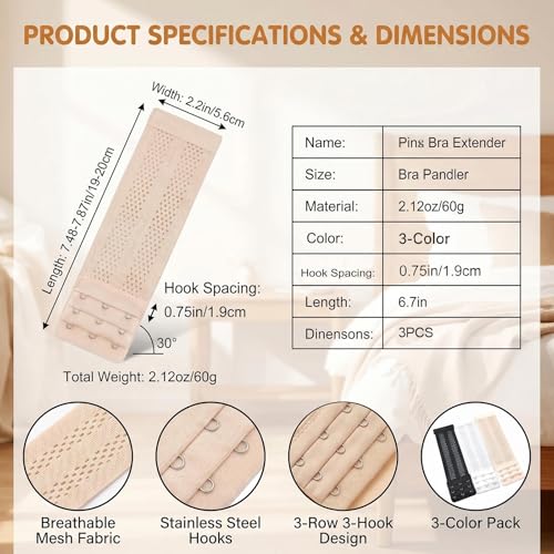 3Pcs Elastic Bra Extenders, 3Hooks 3Rows Mesh Bra Extension Straps