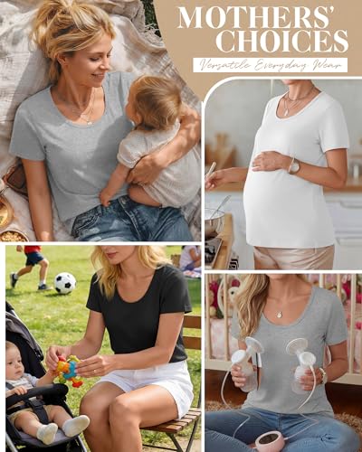 Huukeay 3 Pack Women's Nursing Shirts - color: Black, Gray, White, size: X-Large