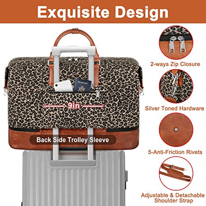 TIBES Travel Weekender Bag for Women, Overnight Bag with Shoe Compartment - color: E-Brown Leopard 3pcs