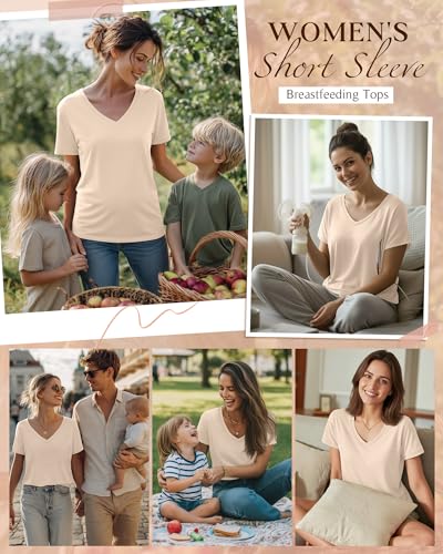 Women's Nursing Breastfeeding Shirts - color: Apricot, size: Medium