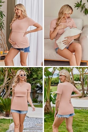 Ekouaer Nursing Tops 3 Pack Short Sleeve Maternity Breastfeeding Shirts - color: 3pcs Black / Dirty Pink / Light Grey, size: Small