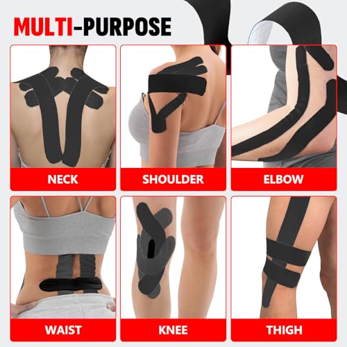 60 Pcs Black Precut Kinesiology Tape Strips, 2in x 10in Kinetic Tape - color: Black