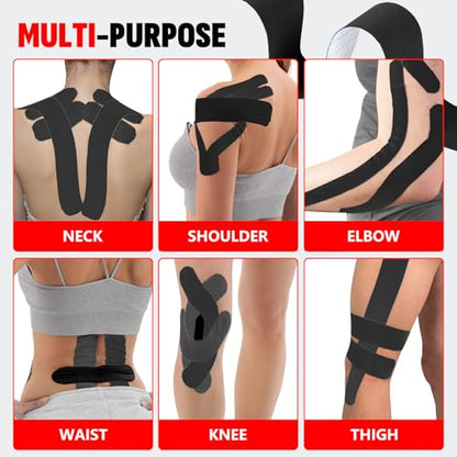 60 Pcs Black Precut Kinesiology Tape Strips, 2in x 10in Kinetic Tape - color: Black