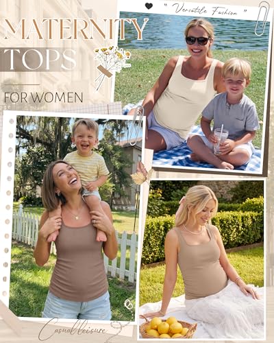 3 Pack Maternity Tank Tops Pregnancy Shirts - color: Apricot, Khaki, Coffee, size: Medium