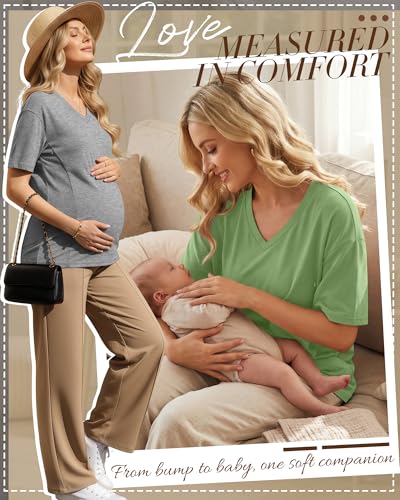 4 Pack Women's Oversize Nursing Tops - color: Light Purple, Light Green, Light Gray, Black, size: Large
