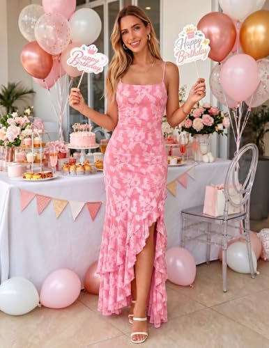 Kaximil Women's Floral Mermaid Cocktail Wedding Guest Maxi Dress - color: Pink, size: Medium