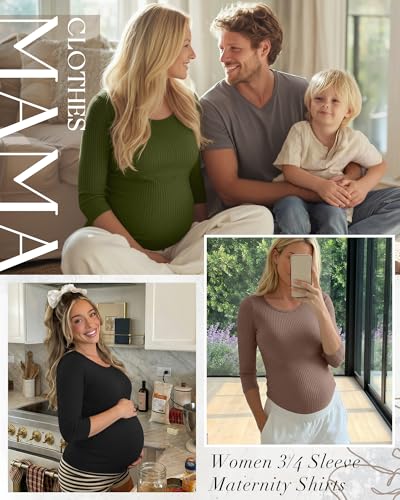 Neer 3 Pack Women's 3/4 Sleeve Crew Neck Maternity Tops - color: Army Green, Coffee, Black, size: Medium