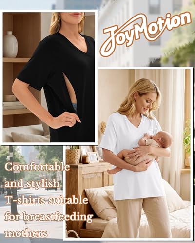 4 Pack Women's Nursing Short Sleeve Shirts - color: Light Brown, White, Light Gray, Black, size: Large