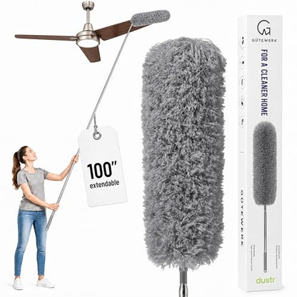 Gütewerk Cobweb Duster with 100" Extension Pole, 360° Bendable, Green - color: Gray, size: up to 100 inch