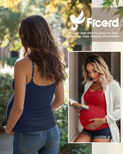 Ficerd 3 Pack Women's Maternity Tank Tops - color: Bright Red, Yellow, Navy Blue, size: X-Large