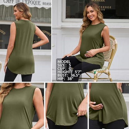 GINKANA 3 Pack Maternity Tank Tops Sleeveless Pregnancy Shirts Clothes - color: Black/Grey/Army Green, size: Medium