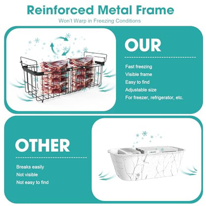 Freezer Organizer Bins, 2 Pack Expandable Stackable Hangable Chest Freezer Containers with Handles, Adjustable From 10.3" to 14.2" Storage Baskets for Fridge, Deep Freezer, Cabinet, Pantry, Kitchen - size: Large