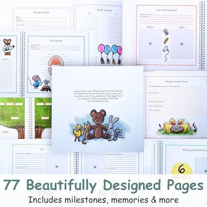 First Five Years Baby Book - Gender-Neutral Design, 77 Fill-In Pages, Hard Cover & Protective Box