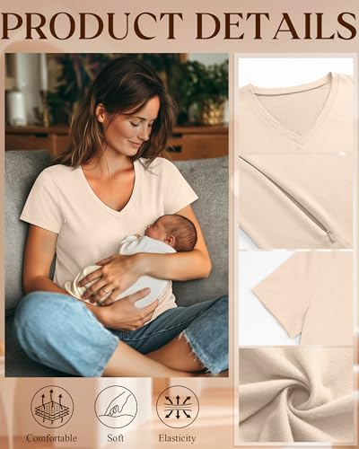 Women's Nursing Breastfeeding Shirts - color: Apricot, size: X-Large