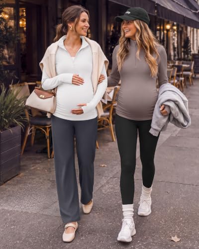 G4Free Lightbreeze Maternity Shirts Long Sleeve Quarter Zip Pregnancy Top - color: White, size: Medium