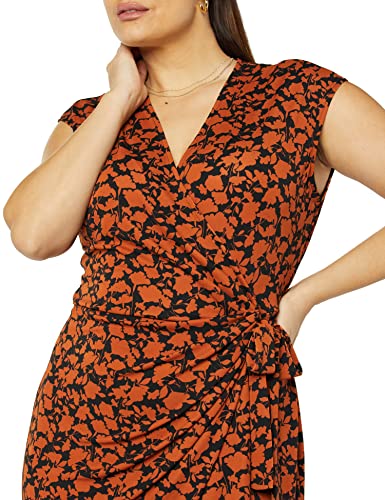 Amazon Essentials Women's Classic Cap Sleeve Wrap Dress with V Neck, Pleated Waist (Available in Plus Size) - color: Brown, Floral Print, size: Medium