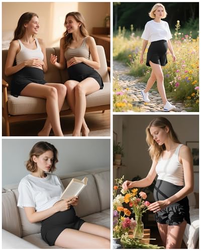 Coume 2 Pack Maternity Yoga Shorts Over Belly Pockets - color: Black/Black, size: Large