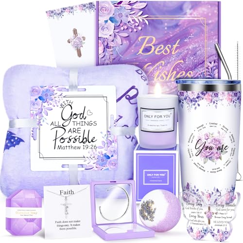 Fortuning's JDS 12PCS Christian Gifts for Women Faith, Inspirational Gifts for Women,Purple Birthday Get Well Soon Gifts, for Mom Her Wife Girlfriend Friend Siste Birthday Gifts - color: Purple