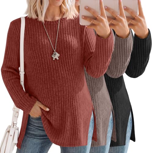 3 Pack Maternity Shirts Pregnancy Sweaters Tunic Tops - color: Brick Red, Coffee, Black, size: XX-Large