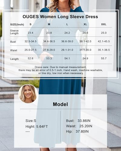 OUGES Women's Wrap Pregnancy Maxi V Neck Fall Baby Shower Maternity Dress - color: Blue, size: Small