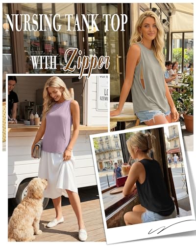 3 Pack Women's Nursing Tank Tops - color: Cement Gray, Gray Purple, Black, size: X-Large