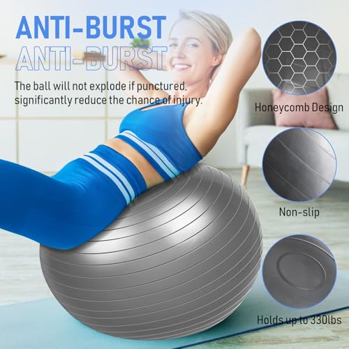 Leyndo 8 Pcs 26 Inch Large Yoga Exercise Ball - color: Gray