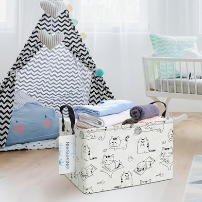 Rectangular Collapsible Cat Storage Basket Nursery Toy Organizer - color: Rec Cat