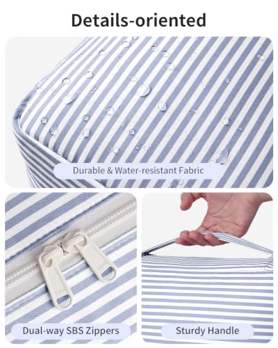 Narwey Hanging Travel Toiletry Bag for Women, Large Makeup Cosmetic Bag - color: B-Greyish Blue Stripe