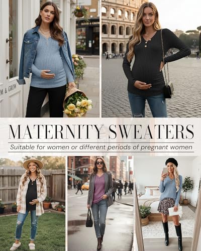 Oakgarden 3 Pack Women's Ribbed Henley Maternity Sweaters - color: Black, Blue, Fuchsia, size: XX-Large