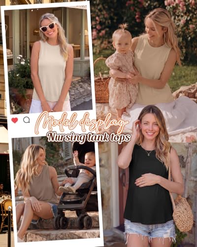 4 Pack Women Nursing Tank Tops Breastfeeding - color: Beige, Ivory Apricot, Coffee, Black, size: Medium
