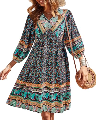 BTFBM Women's Casual Floral Long Sleeve Mini Dress - color: Floral Black, size: Medium