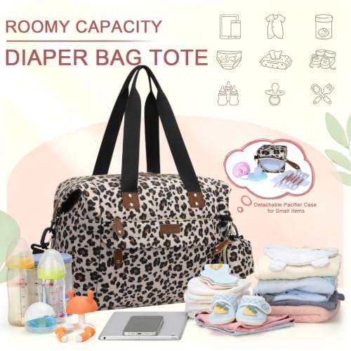 Pritent Diaper Bag Tote Waterproof Maternity Baby Bags with Pacifier Case - color: Leopard, size: Medium