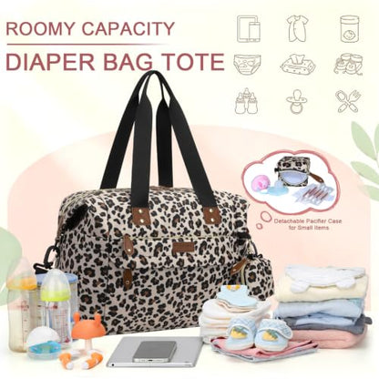 Pritent Diaper Bag Tote Waterproof Maternity Baby Bags with Pacifier Case - color: Leopard, size: Medium