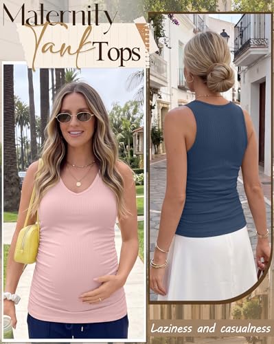 4 Pack Women's Maternity Pregnancy Tanks - color: Gray Blue, Light Pink, Light Green, Black, size: Medium